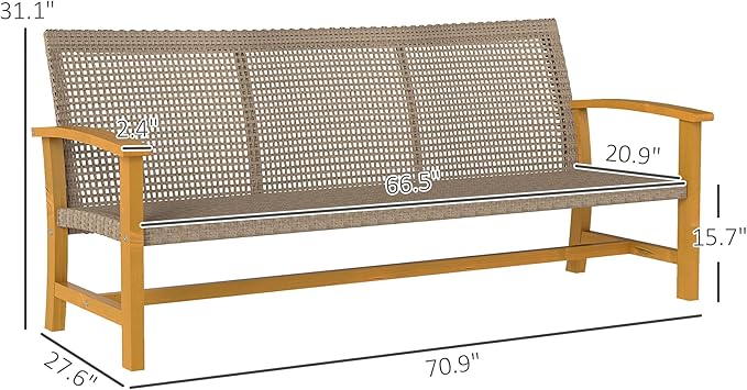 Outsunny Wicker Outdoor Couch, 3-Seat Rattan Outdoor Patio Sofa, 1000 lbs.