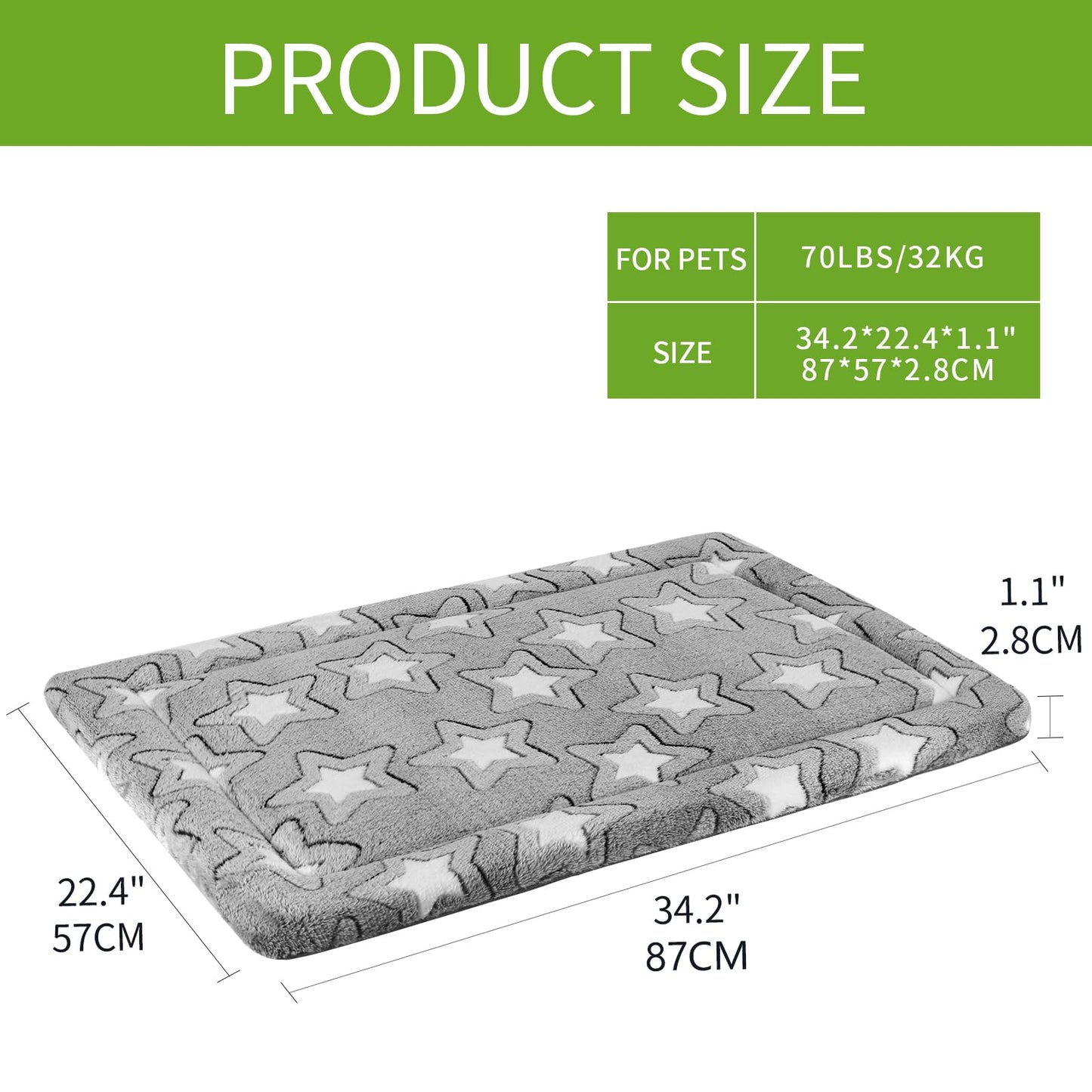 EMPSIGN Dog Bed Mat for Dog Cage (92 * 61 * 2.8cm, Dog Bed Pad Reversible (Cool & Warm), Machine Washable, Pet Sleeping Mat for Medium to Large Dogs, Grey, Star Pattern
