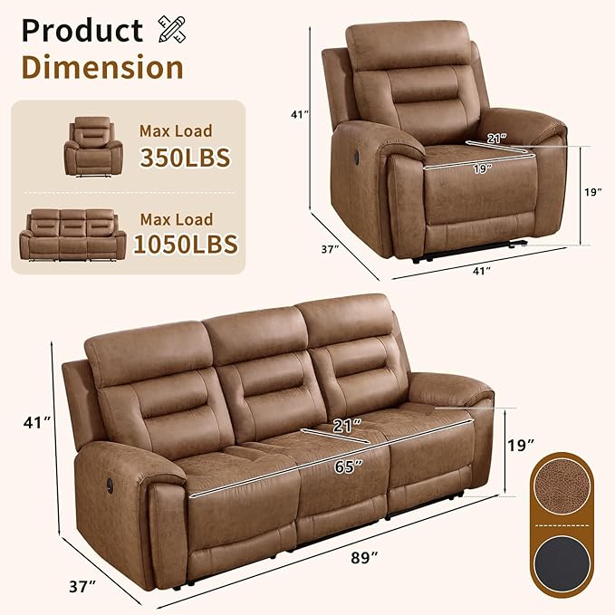 ANJ 2-Piece Oversied Faux Leather Power Recliner Sofa Set
