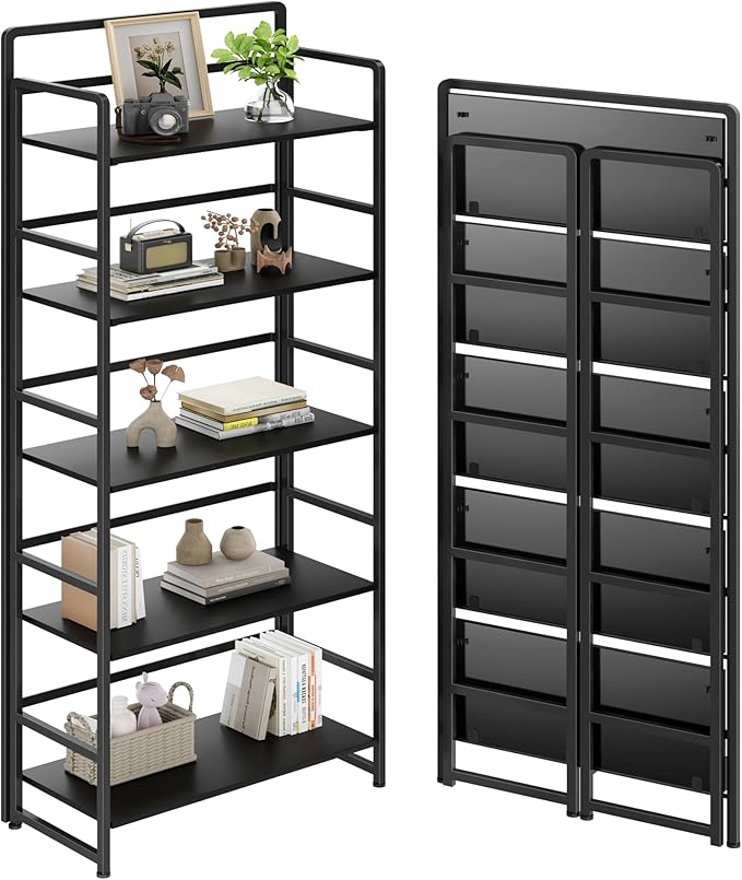 No Assembly Folding Bookshelf, 5 Tiers Collapsible Book Shelf
