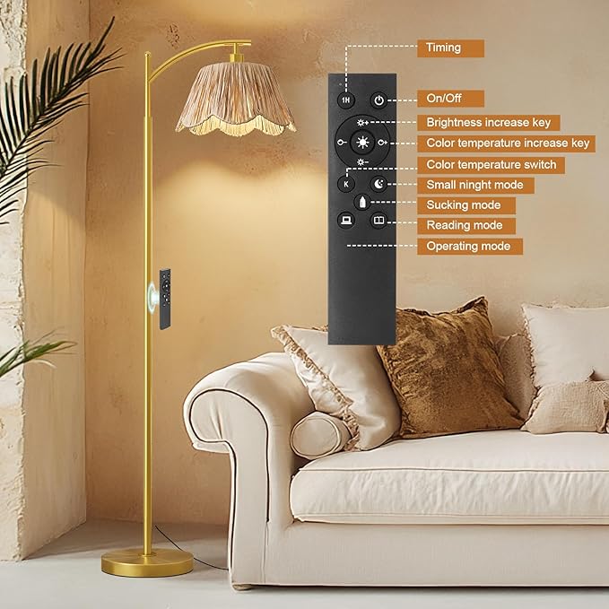 Oneach Boho Floor Lamp with 3 Color Temperatures, Farmhouse Floor Lamps