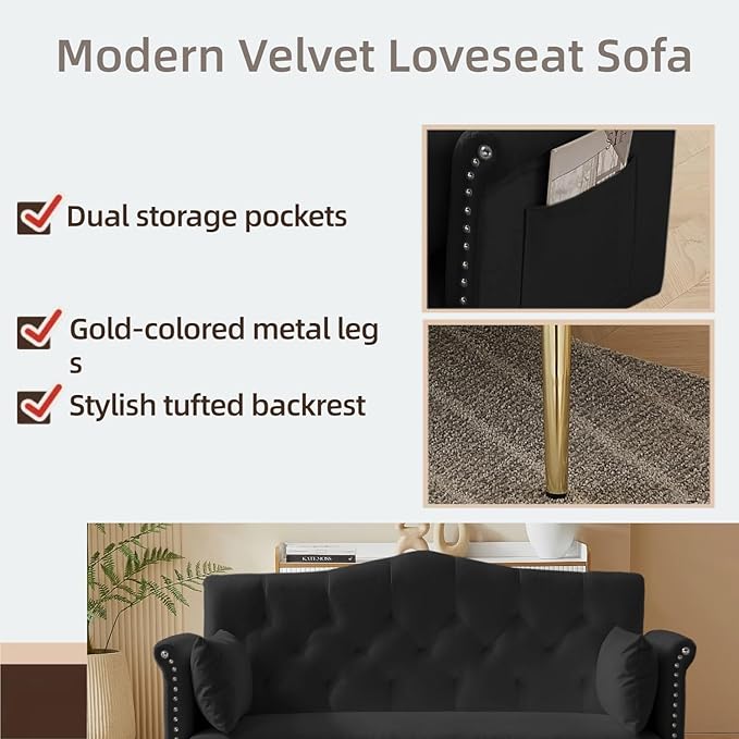 oaaktu Small Velvet Loveseat Sofa