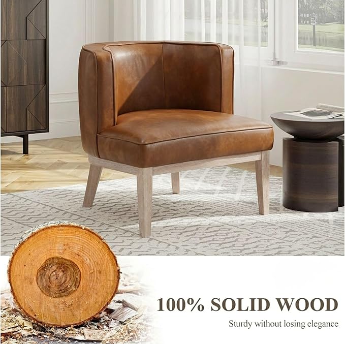 Brown Leather Barrel Chairs Set of 2