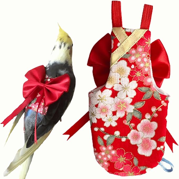 Bird Flight Suits Diapers, Parrot Flight Suits Diapers for Quaker Parakeets Cockatiels Flight Suits, Parrot Clothes (Red,2M)