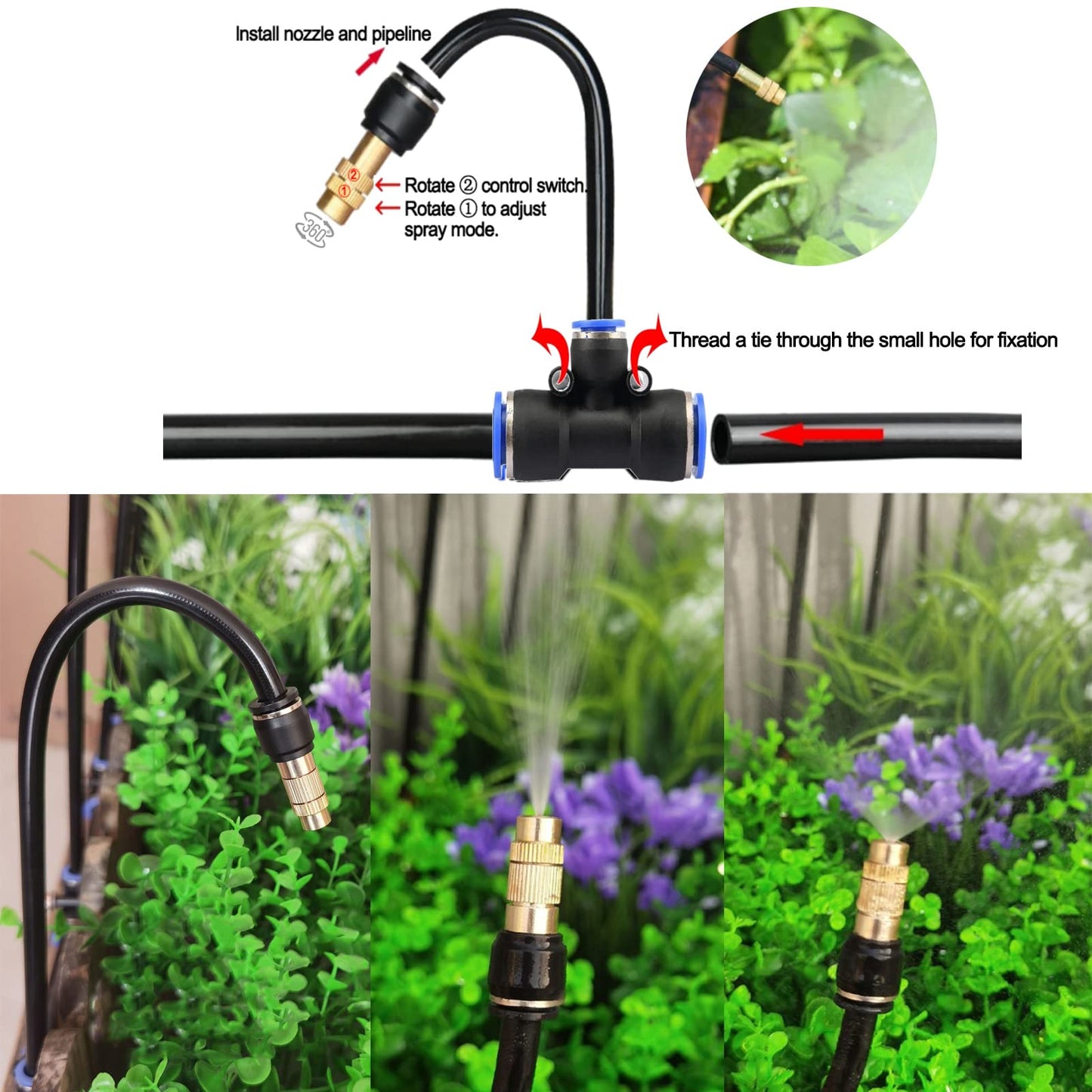 50FT Drip Irrigation Kit, Automatic Garden Watering System with Tool-Free Quick Connectors, 360° Bending Drippers & Copper Misting Nozzles for Greenhouse, Patio, Lawn & Vegetable Garden. (15M)