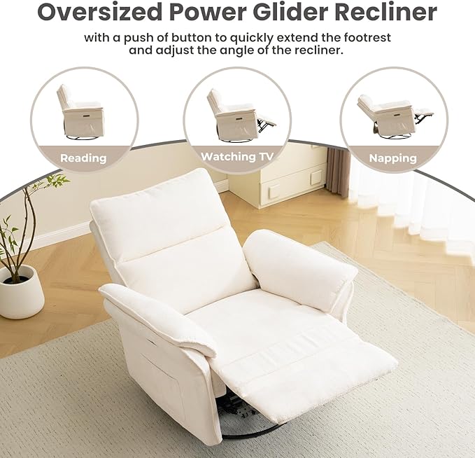 Oversized Power Recliner Chair Swivel Glider