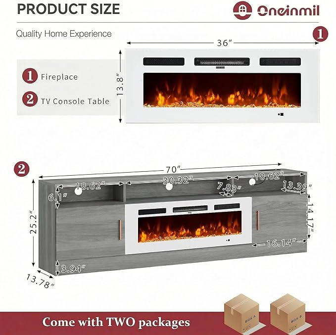 oneinmil 70" Fireplace TV Stand