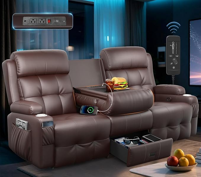 3-Seater Loveseat Recliner Sofa, RV Wall Hugger Home Theater Seating Reclining