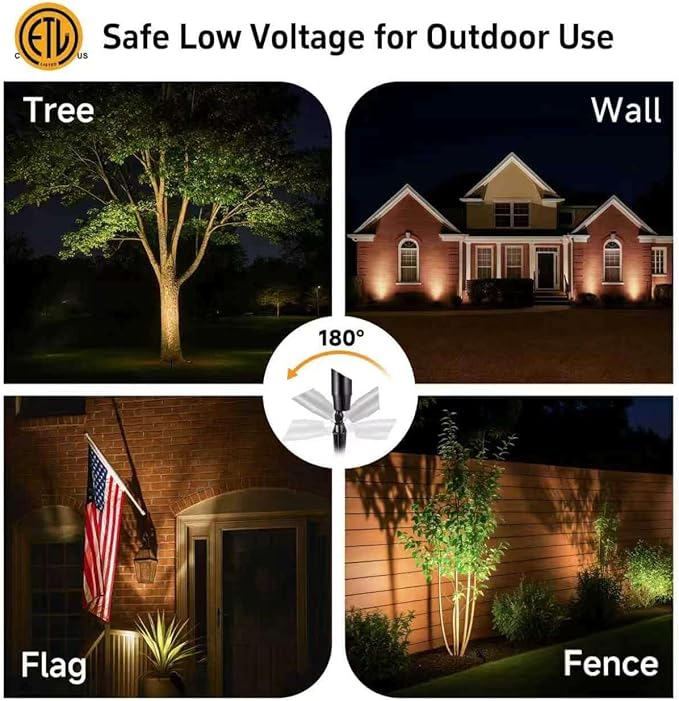 Gardenreet LED Low Voltage Spotlight - 12V AC/DC Black Outdoor Light Fixture, Brass Landscape Lights Hardwired, Weather Proof for Wall Wash Flag with Neutral White MR16 Removable Bulbs (10 Pack)