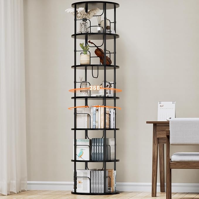 ALLSTAND 6 Tier Rotating Bookshelf, 360 ° Display Stackable Spinning Bookshelf