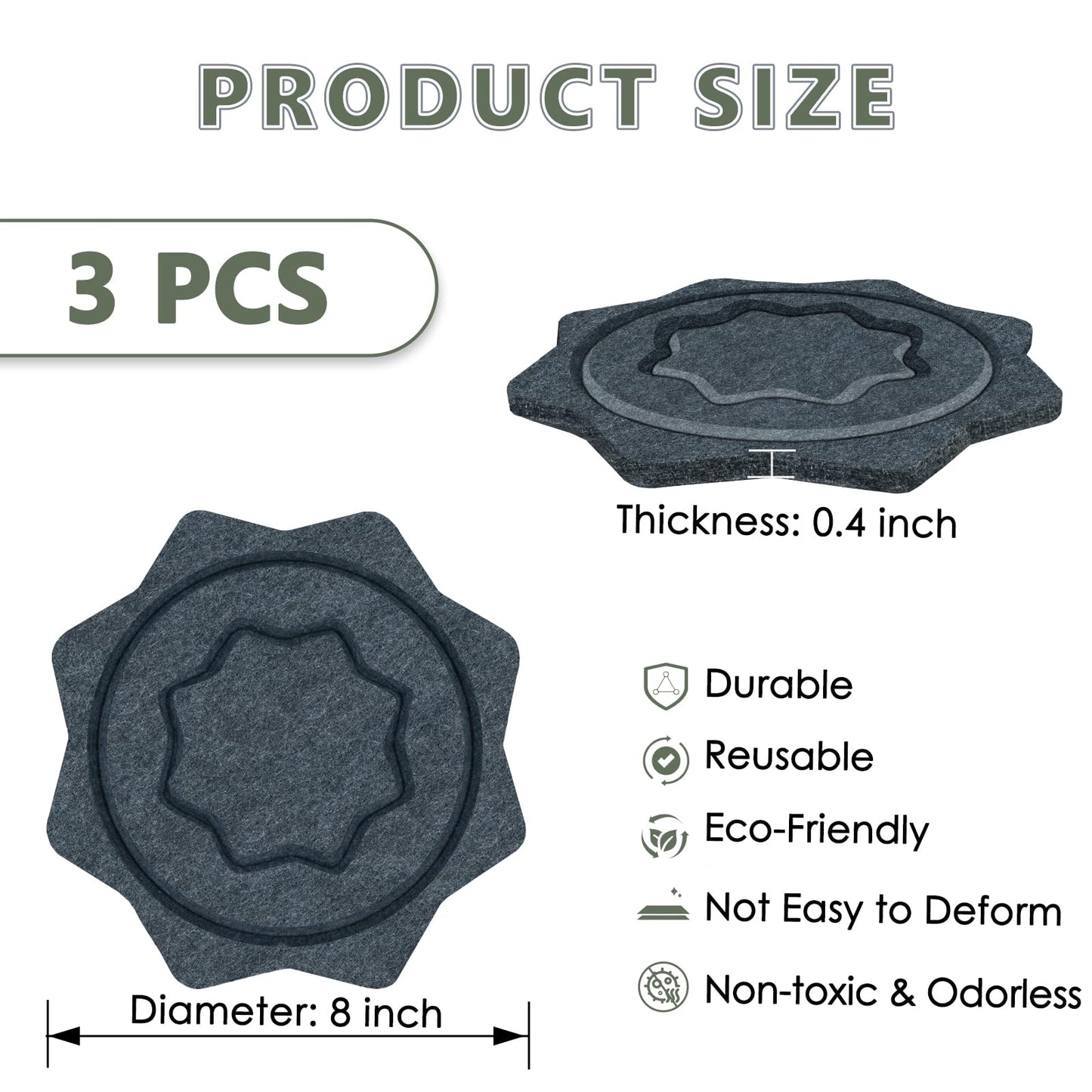 BXI Felt Plant Saucer Mat - 3 Pcs 8 Inch Water Absorbent Planter Coaster, Thick Flower Pot Saucer Pad, Planting Drip Tray for Indoors, Fabric Protective Plate for Tabletop and Floor Surface