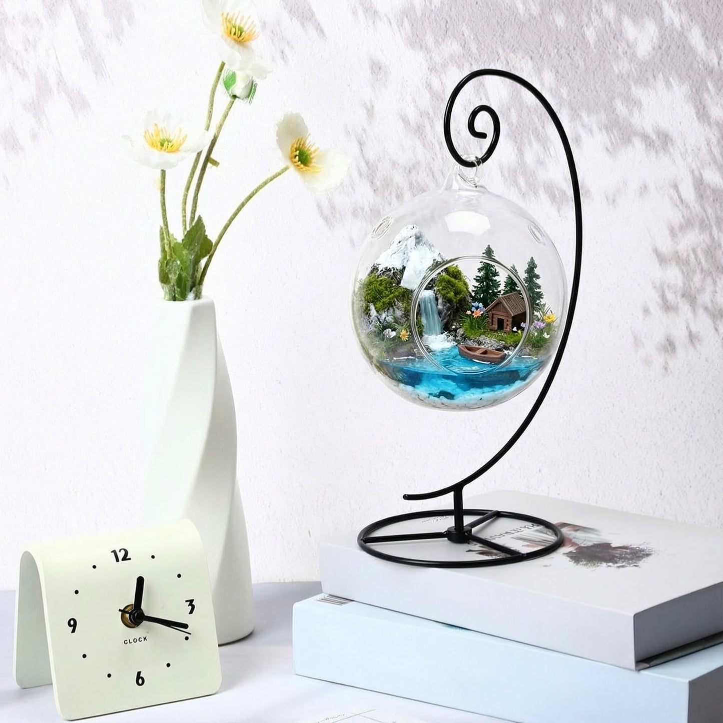 LEIFIDE 12 Pcs Ornament Display Stand 11 Inch Black Metal Stand for Hanging Glass Globe Terrariums, Witch Ball Festivals Wedding Ornament and Home Office Party Decor(Spiral)