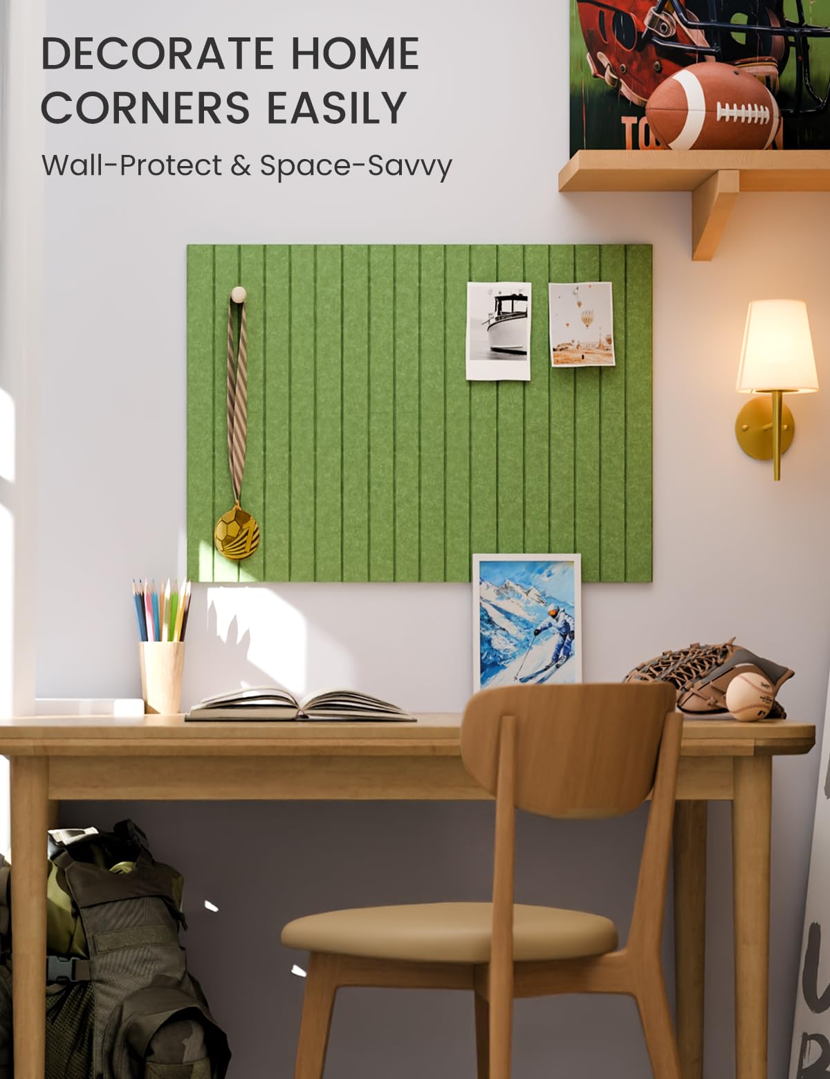 Felt Bulletin Board Tiles -28"x18" with 40 Adhesive Tabs, Cork Board Alternative for Office Decor, Push Pin Board Wall Organizer 6-Pack(Grass Green)