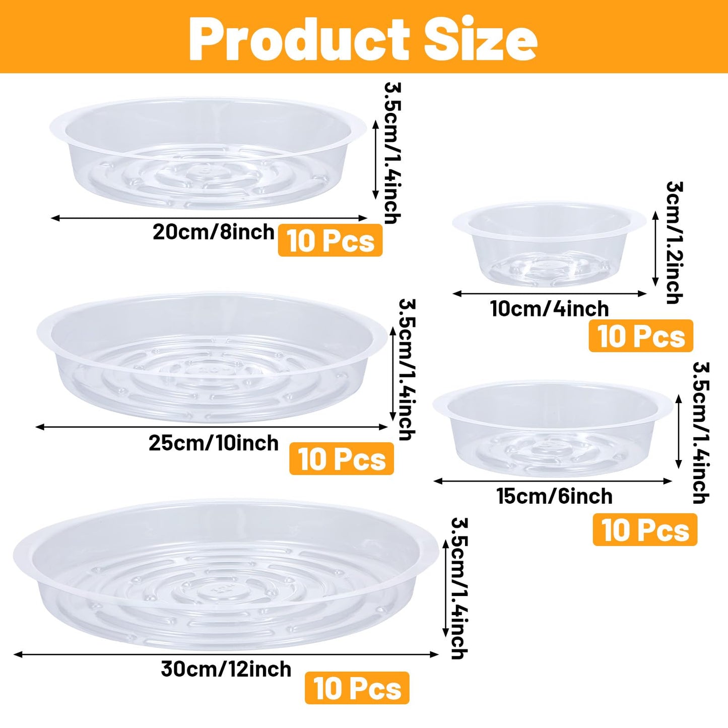 Ckhoid 50PCS Clear Plant Saucers 4/6/8/10/12 Inch Plastic Plant Pot Trays Round Water Tray Flower Pot Saucers Drip Plate Dish for Garden Indoor & Outdoor Planters