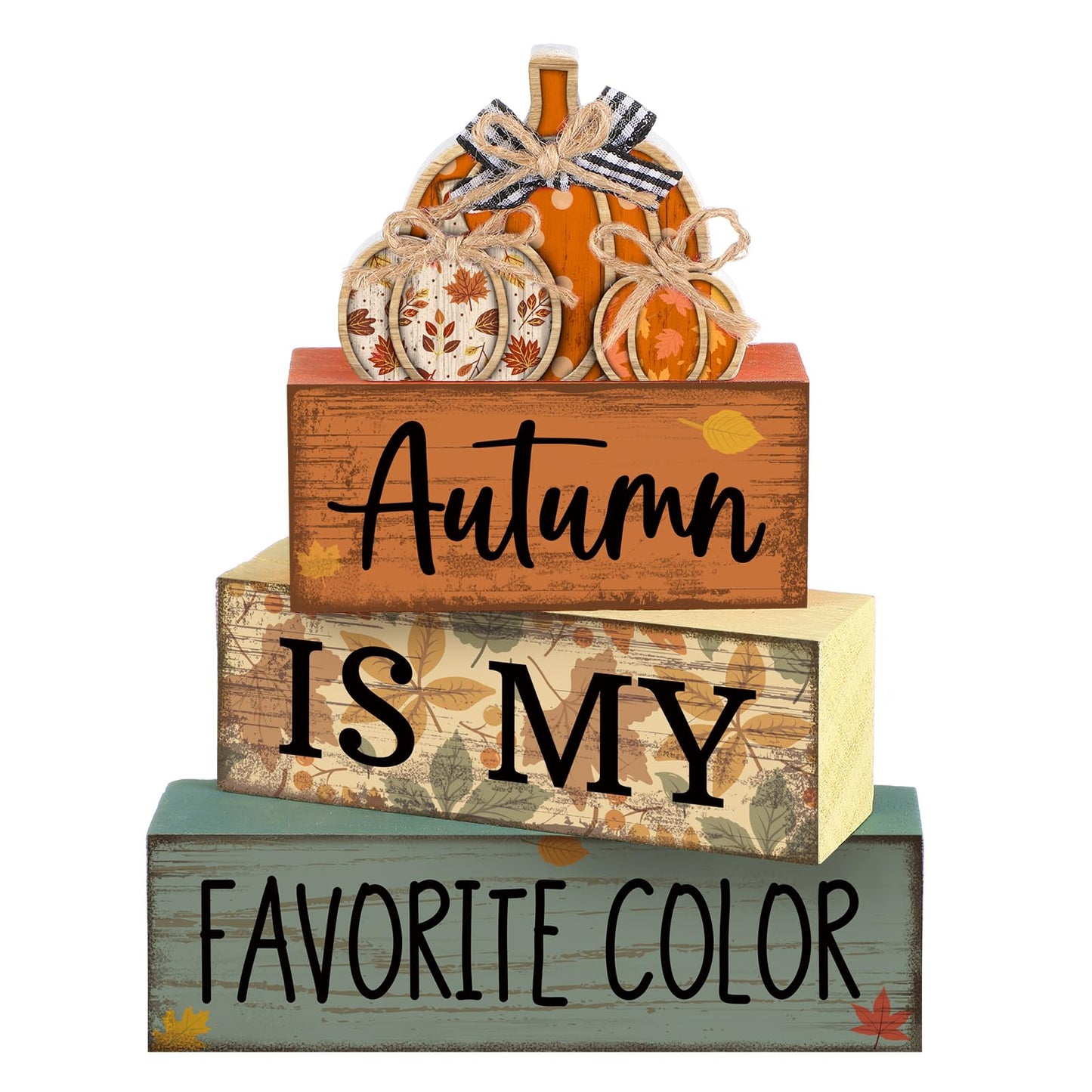 Lineshading 4 Pcs Fall Pumpkin Decor Fall Table Decoration Thanksgiving Tiered Tray Decor Thanksgiving Centerpiece Rustic Stacked Pumpkin Block Signs Farmhouse Harvest Decorations for Home Kitchen