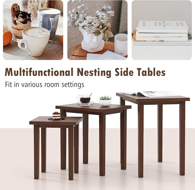 Giantex Nesting Tables Set of 3, Farmhouse Stacking Side Table