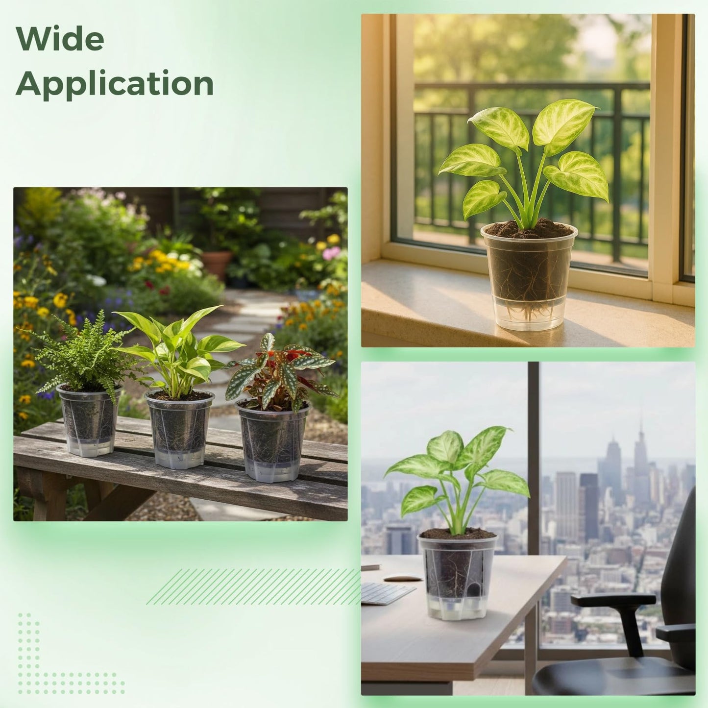 OMISTAR 9 PCS Self-Watering Pot with Reservoir, 3 Sizes Clear Plastic Plant Pots with Air and Drainage Holes, Indoor and Outdoor Flower Planters for Home Office, Healthy Root Growth