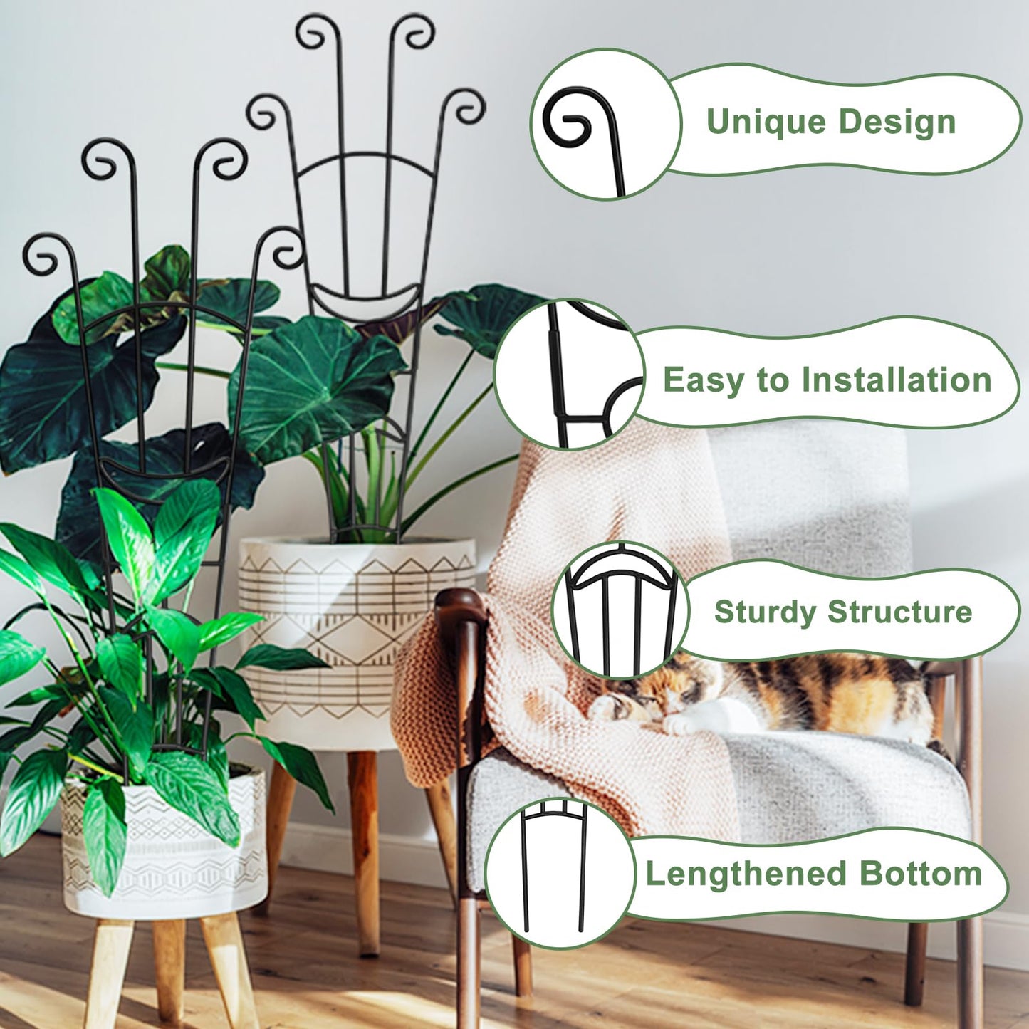 32.6in Monstera Plant Support Stakes for Indoor Plants, Metal Garden Plant Trellis for Climbing Plants, Pothos Vine Snake Climber Support，4p