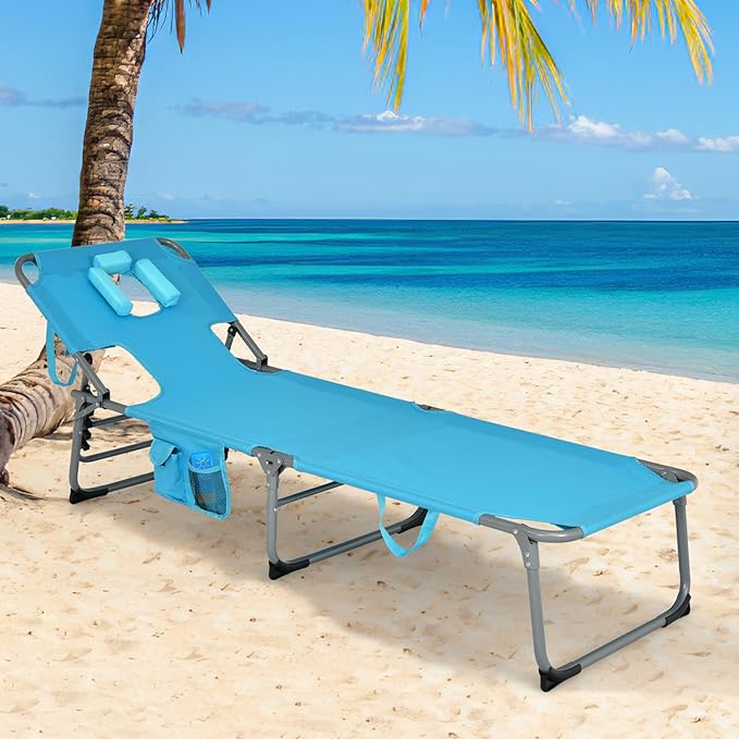 Goplus Tanning Chair, Folding Adjustable Patio Lounge Chair