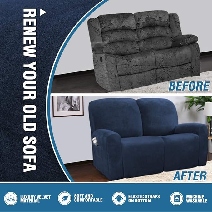 H.VERSAILTEX Velvet Stretch Recliner Couch Covers 6-Pieces Recliner Loveseat