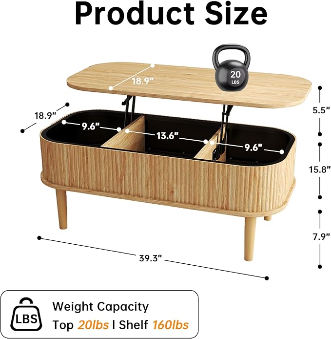 Fluted Lift Top Coffee Table