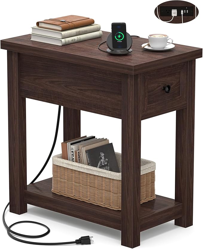 Armocity Narrow End Table with Charging Station