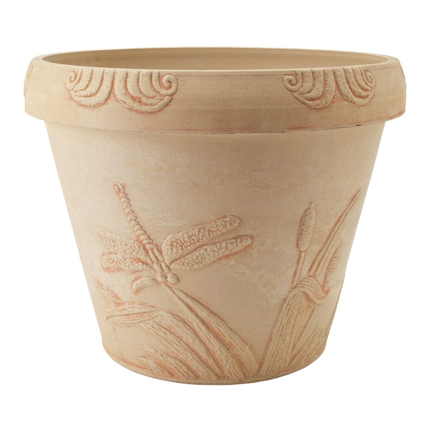 PSW Pot Collection Dragonfly Planter Pot for Indoor and Outdoor Plants and Gardens, 12.5' by 10, Beige