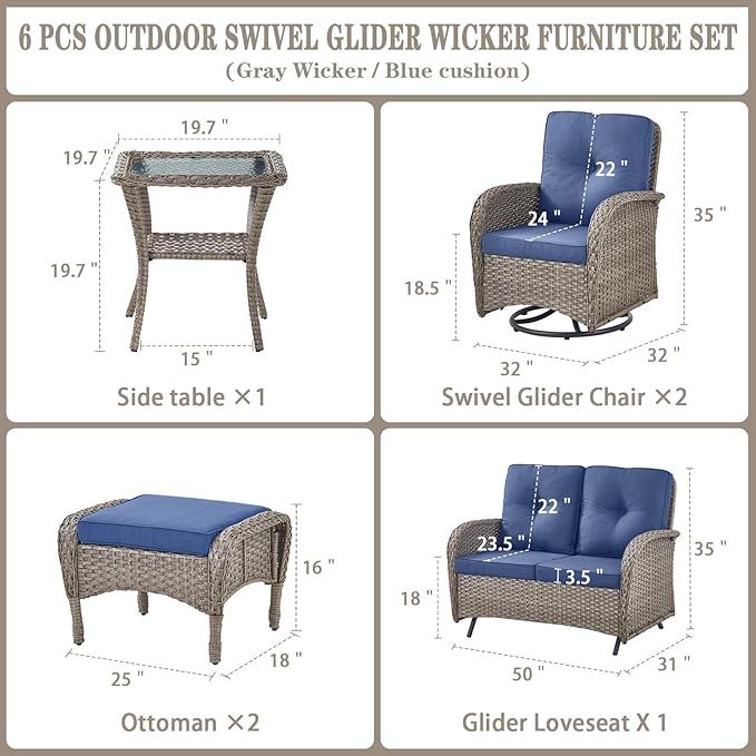 Belord 6 Pieces Wicker Patio Conversation Sets