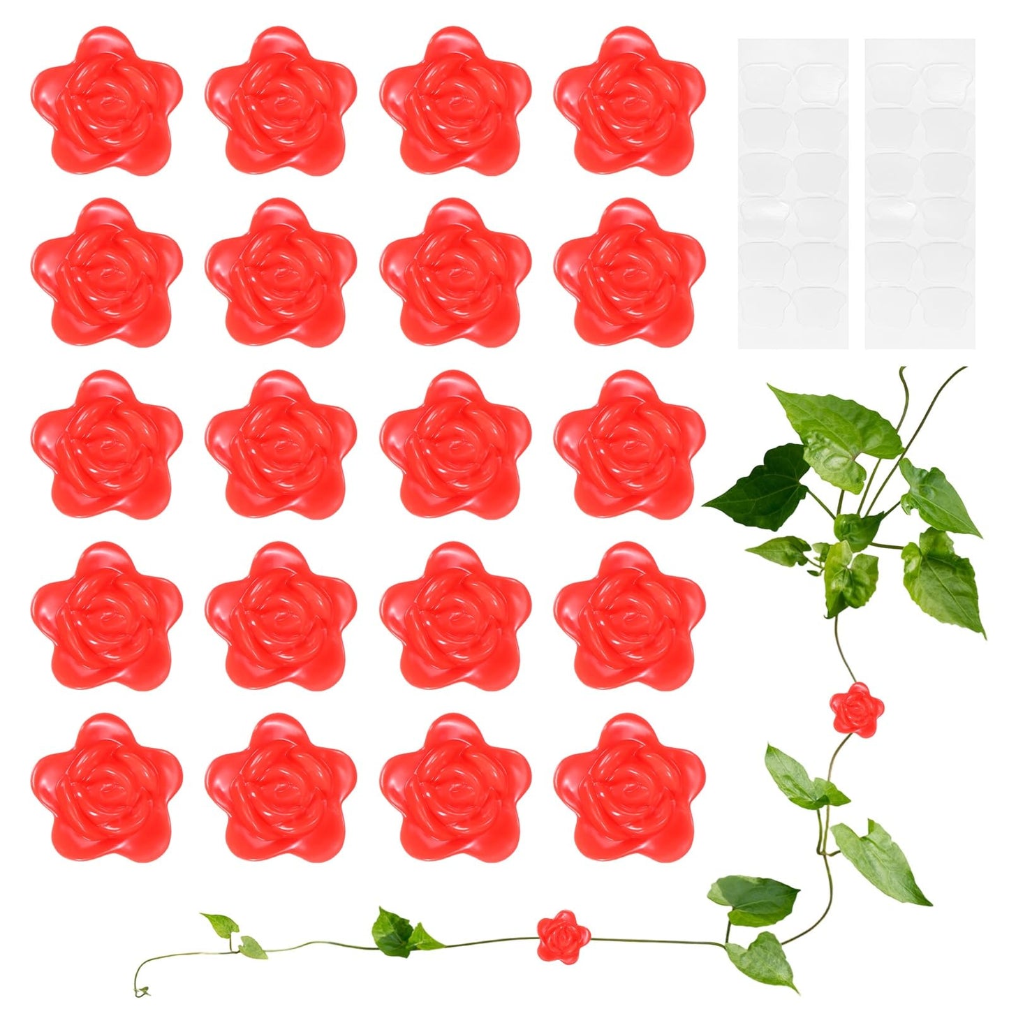 M METERXITY 100 Pack Plant Wall Clips, Self-Adhesive Plant Climbing Wall Clips Fixer with Acrylic Adhesive Sticker for Vine Support/Indoor/Outdoor Decor [Rose-Red]