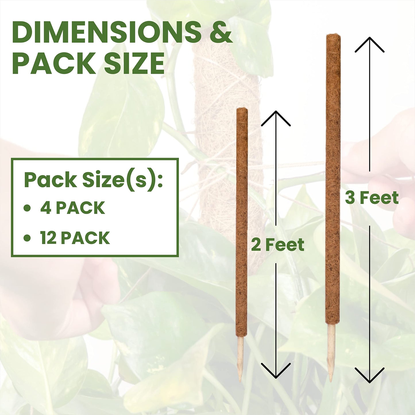 Envelor Coco Moss Poles Plant Support Stakes Coco Plant Stake Pothos Coir Totem Pole Monstera Moss Pole Climbing Plant Support Potted Plant Upward Growth Vine Stackable Coco Sticks, 36 inches, 4 Pack