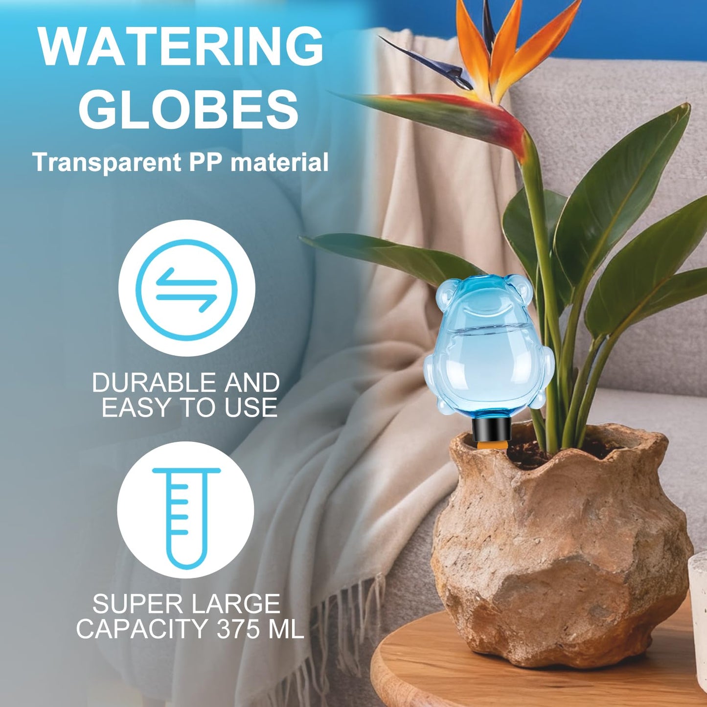 3Pcs Frog Plant Self Watering Globes for Indoor and Outdoor Plastic Water Bulbs Top Fill Plant Watering Globes Slow Release Terracotta Plant Watering Devices System for Plants, Blue