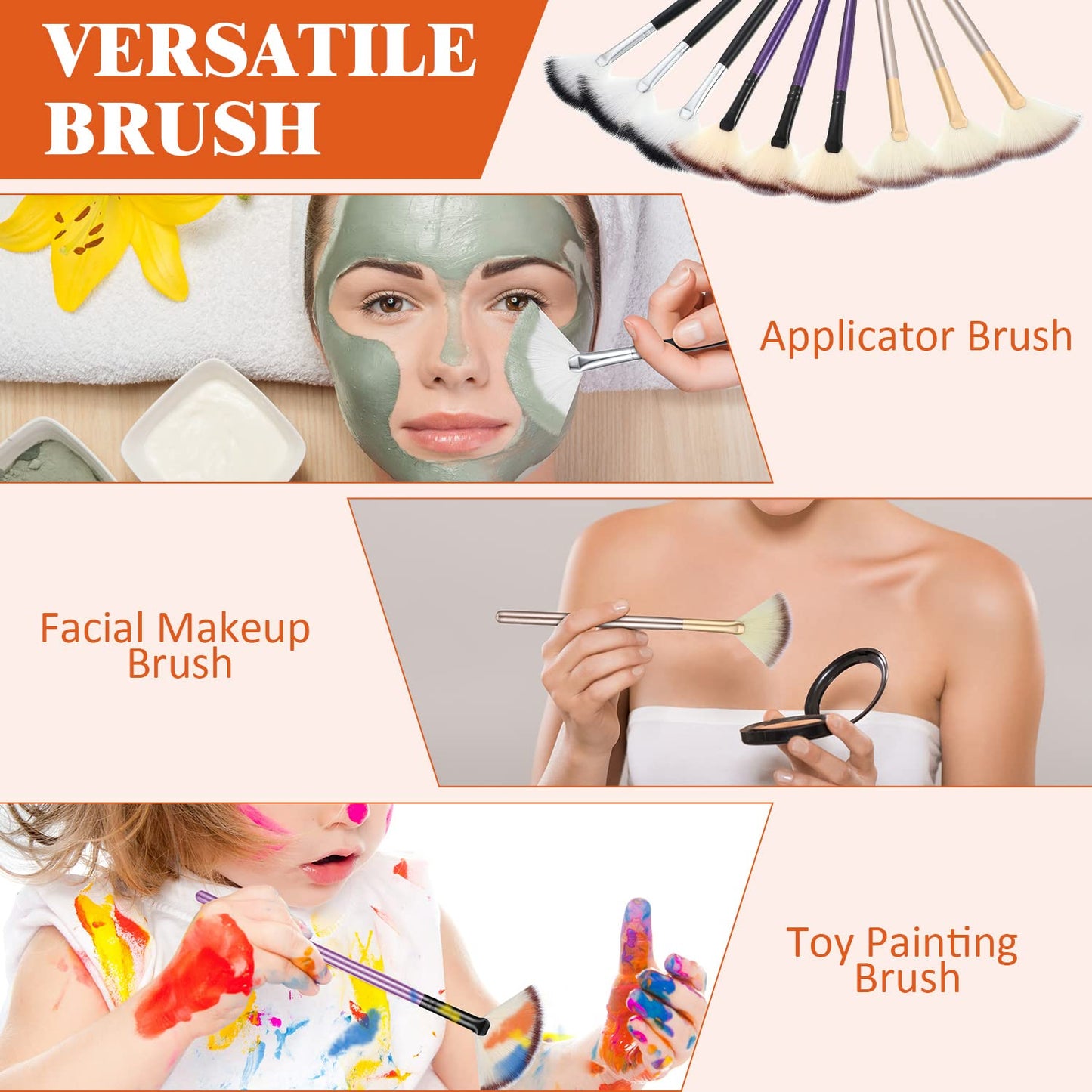 9 Pieces Facial Fan Mask Brushes, Soft Facial Applicator Brushes Tools for Peel Glycolic Makeup for Mud Cream(Champagne)
