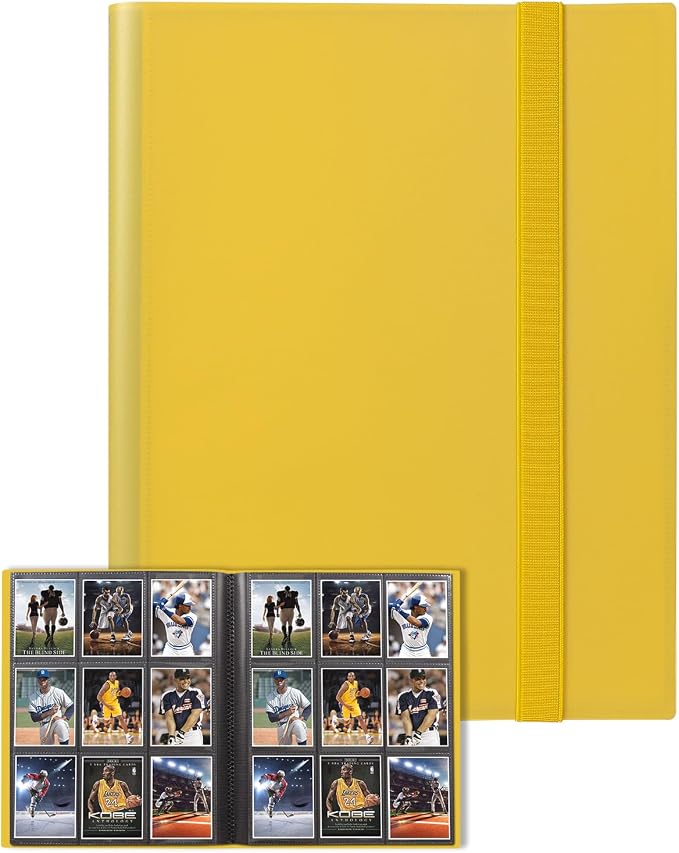 GEAoffice Card Binder, 9 Pockets Trading Card Album Folder, 360 Side Loading Pocket Binder for Sports&Game Cards, MTG and Other TCG, Yellow