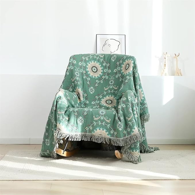 Boho Throw Blanket for Bed 100% Cotton Ultra Soft Rustic Quilt Summer Blanket