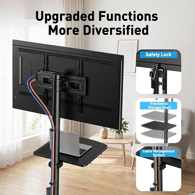 PERLESMITH Rolling TV Stand for 23-63 Inch Flat/Curved Screen TVs up to 88 lbs