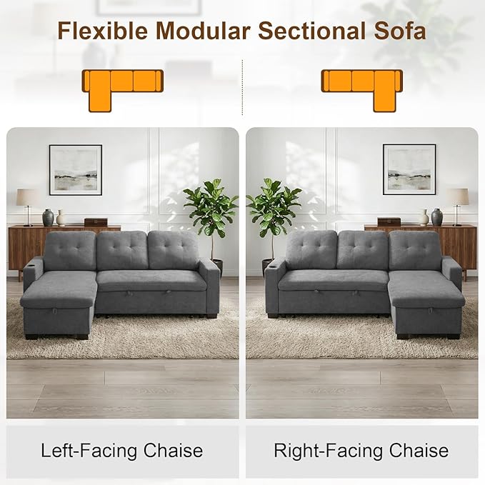 82" L Shaped Sleeper Sofa Bed, Pull Out Sectional Couch