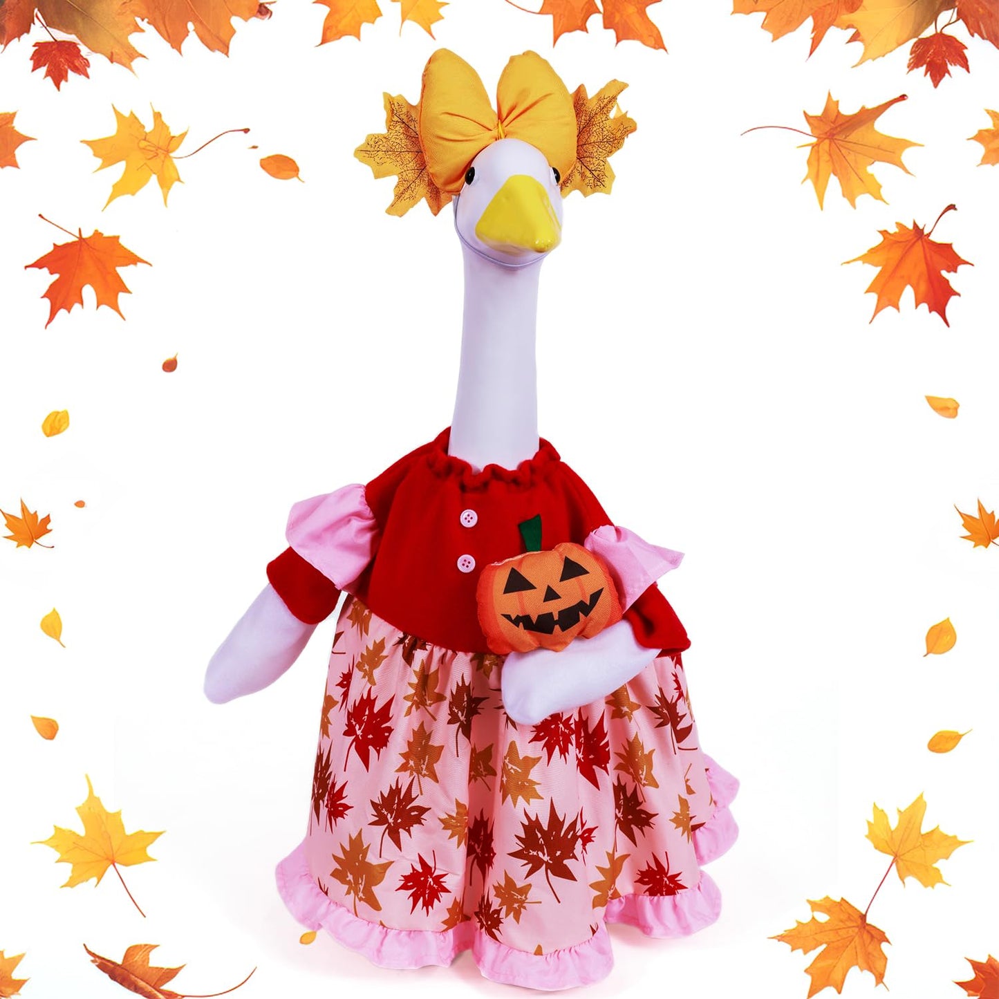 AZYM Fall Porch Goose Outfits,3 Pcs/Set Halloween Pumpkin Maple Leaf Yard Goose Statue Clothes for 23" Statue Patio Lawn Garden Thankgiving Day Decoration