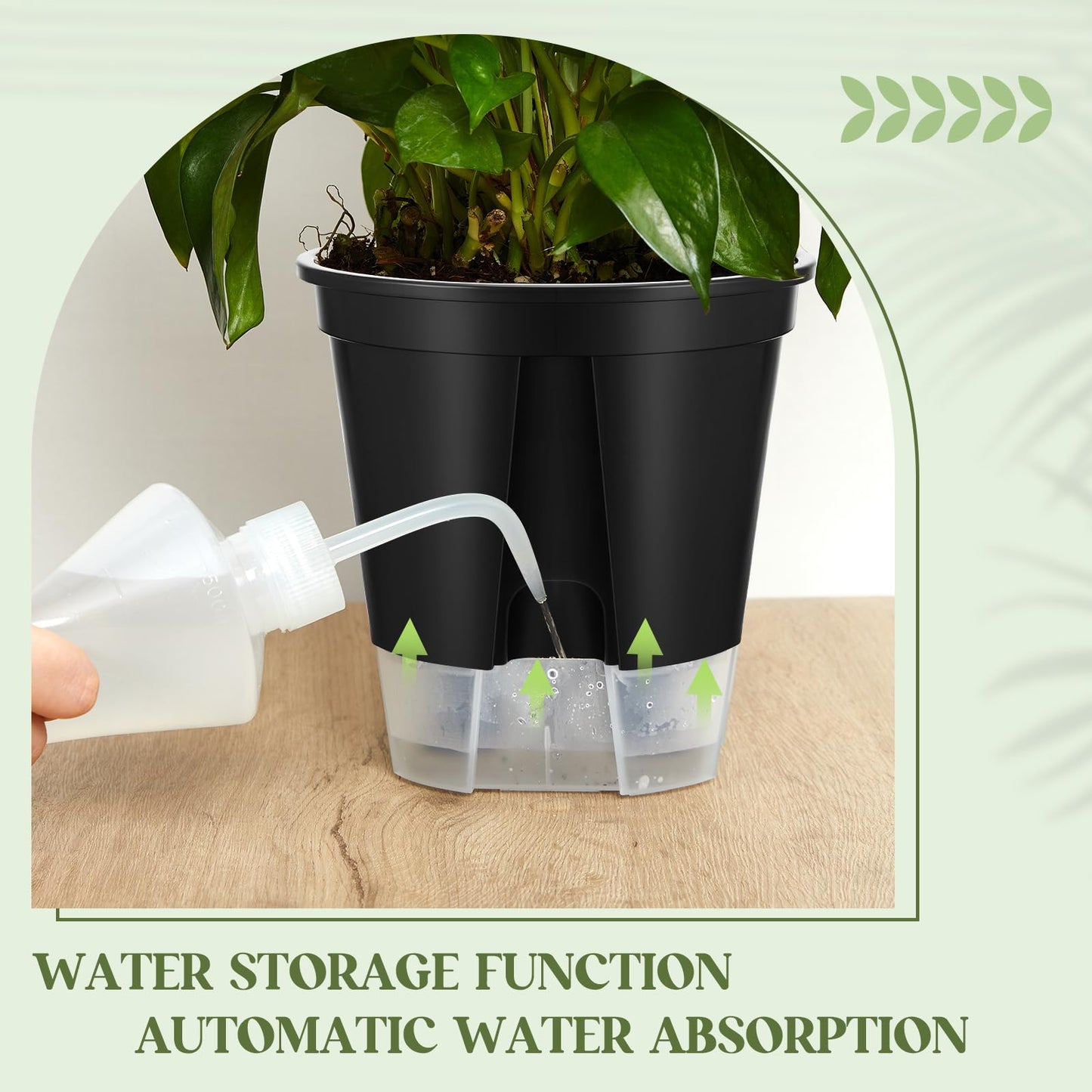 Wonderjune Self Watering Pots for Indoor Plants with Deep Reservoir and High Drainage Holes for Outdoor Plants and Flowers, Bare Root Planter(4.72'', 5.91'', 7.09'',Black,9 Pcs)