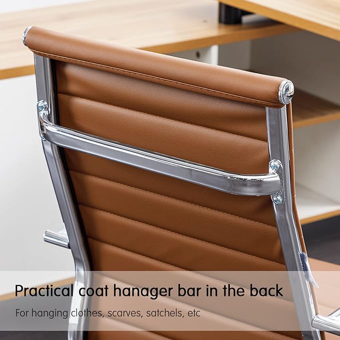 Home Office Chair Ribbed, Modern Leather Conference Room Chairs, High Back
