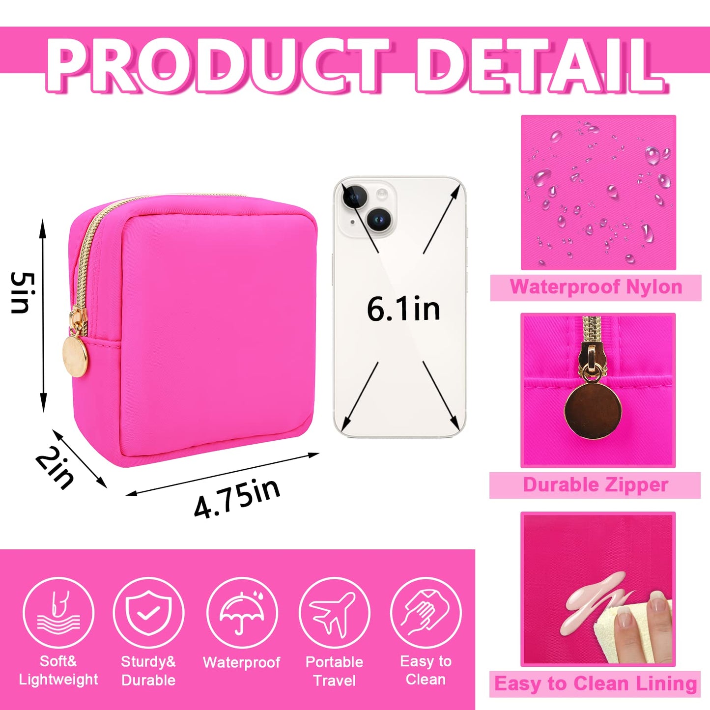 UIXIZQ 6 Pcs Waterproof Mini Makeup Bag Pouch for Purse,Small Cosmetic Travel Bag Pouch Nylon Toiletry Organizers Bag for Women Girls,Cute Mini Zipper Preppy Coin Purse for School Work Camping Travel