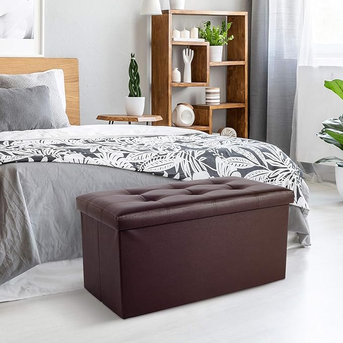 COSYLAND Ottoman Bench with Storage large-30x15x15in Folding Leather Ottoman