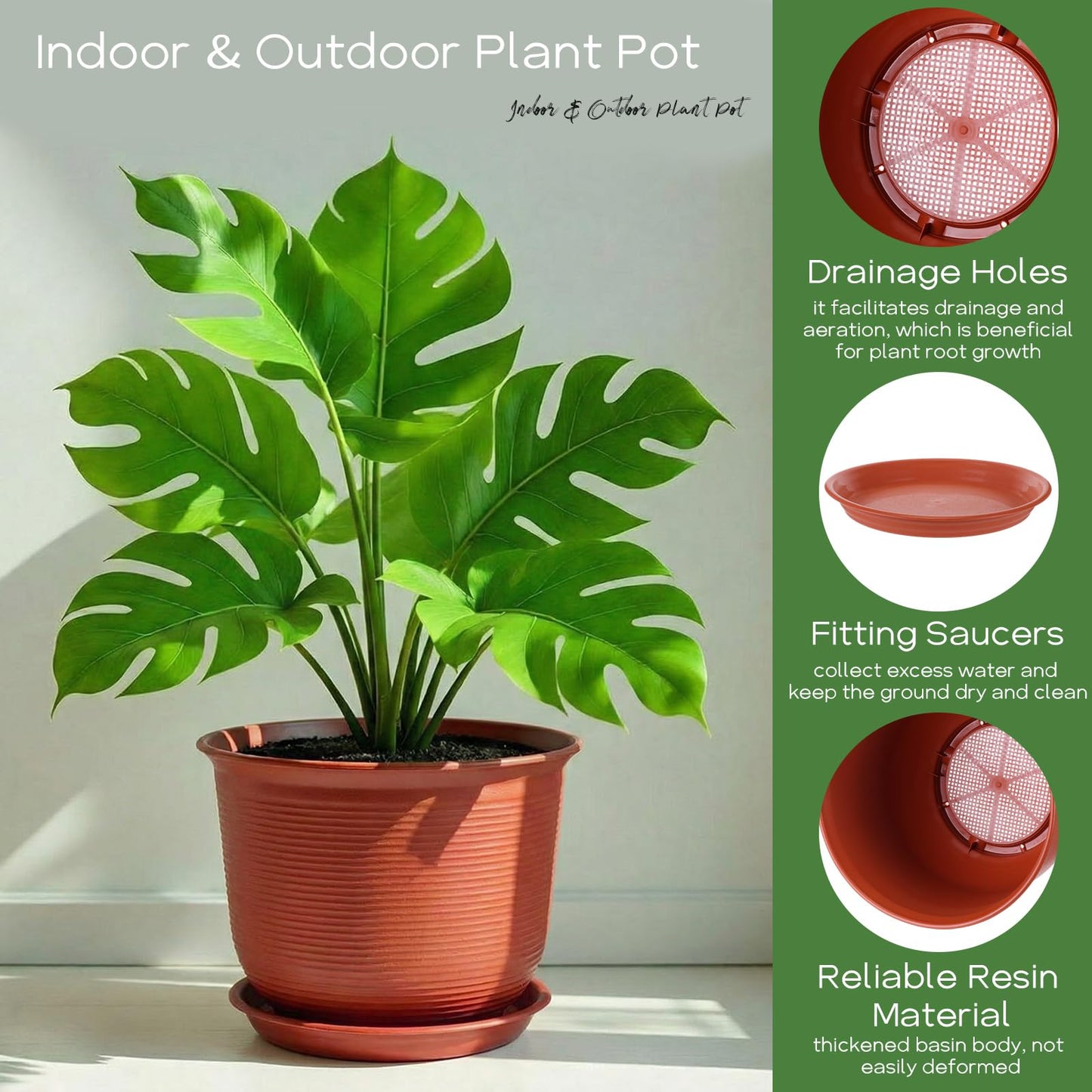 RimCereal 2 Pack 14 Inch Plastic Large Terracotta Plant Pot with Drainage Hole and Saucer Large Plant Tree Pots Flower Tree Containers for Indoor Outdoor Gardening Front Porch Patio Yard or Deck