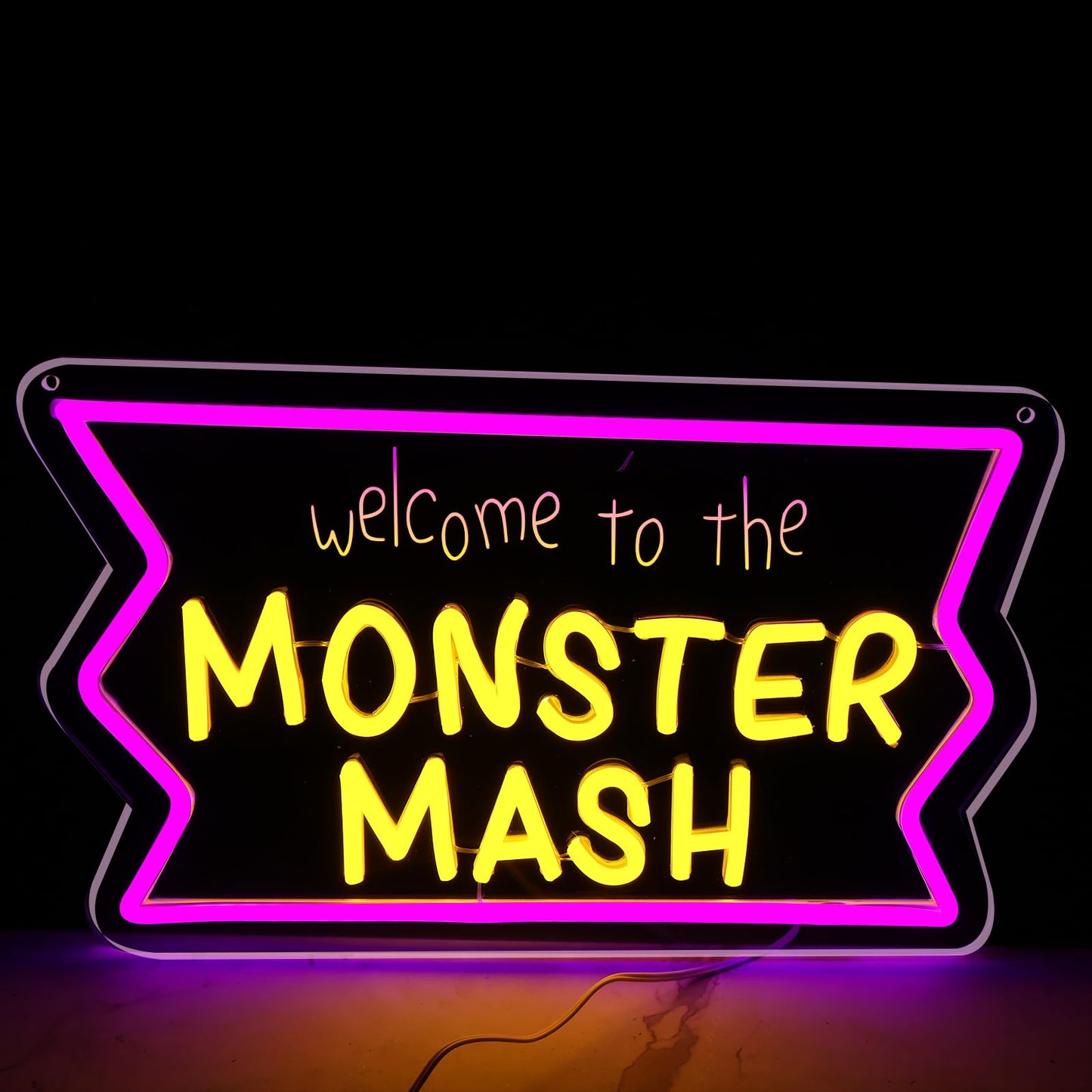 Welcome to Monster Mash Neon Sign for Wall Decor,Ghost Led Dimmable Neon Lights for Gaming Room Boys Room Decor，Powered by USB 9.5 * 15.7inch, Halloween Birthday Party Christmas Gifts