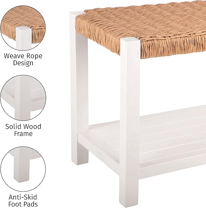 Alaterre Furniture Bench with Handcrafted Woven Rope Seat