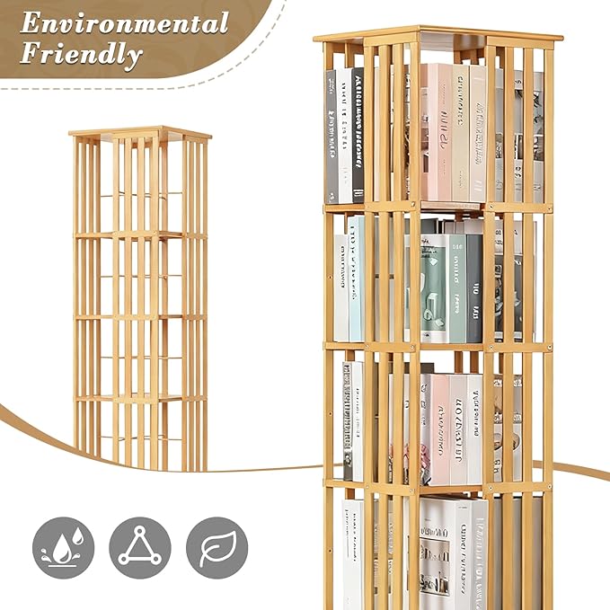 Athena Collection Rotating Bamboo Bookshelf, 6-Tier Floorstanding Corner