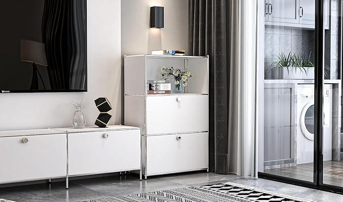 Metal Shelf with 2 Flap Doors, Large Capacity Cabinet, DIY Modern Home