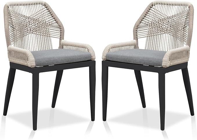 PURPLE LEAF Patio Dining Chair Set 2 Pieces Aluminum Modern Furniture Seating