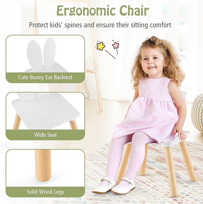 Costzon Kids Table and Chair Set, 3 Pieces Wooden Activity Table & 2 Rabbit