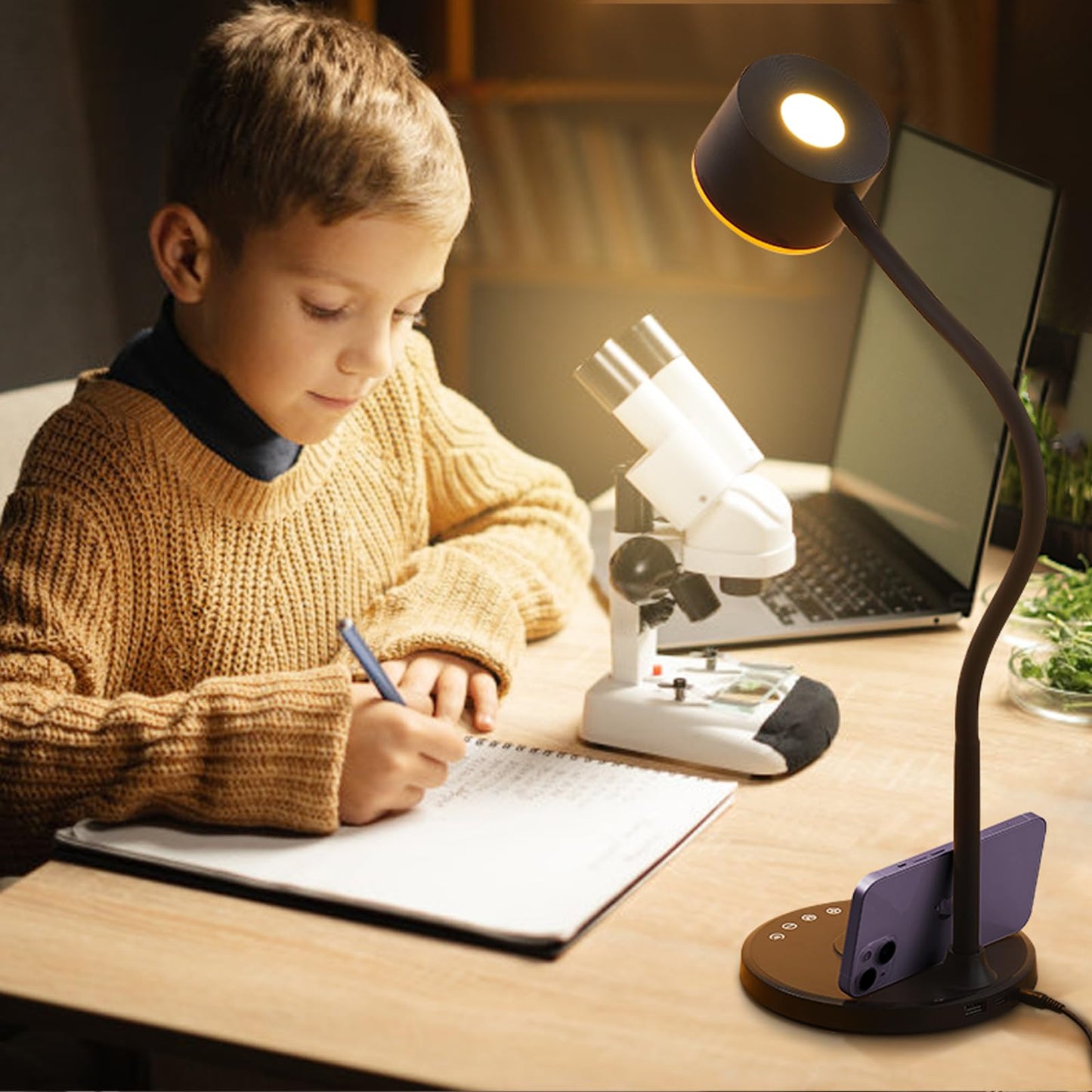LED Desk Lamp with Wireless Charger, USB C + A Charging Ports, Eye-Caring Metal Bedside Lamp, 5 Colors Stepless Dimmable Reading Lamp, Touch Table Lamp Gooseneck Lamp for Home Office Dorm Black