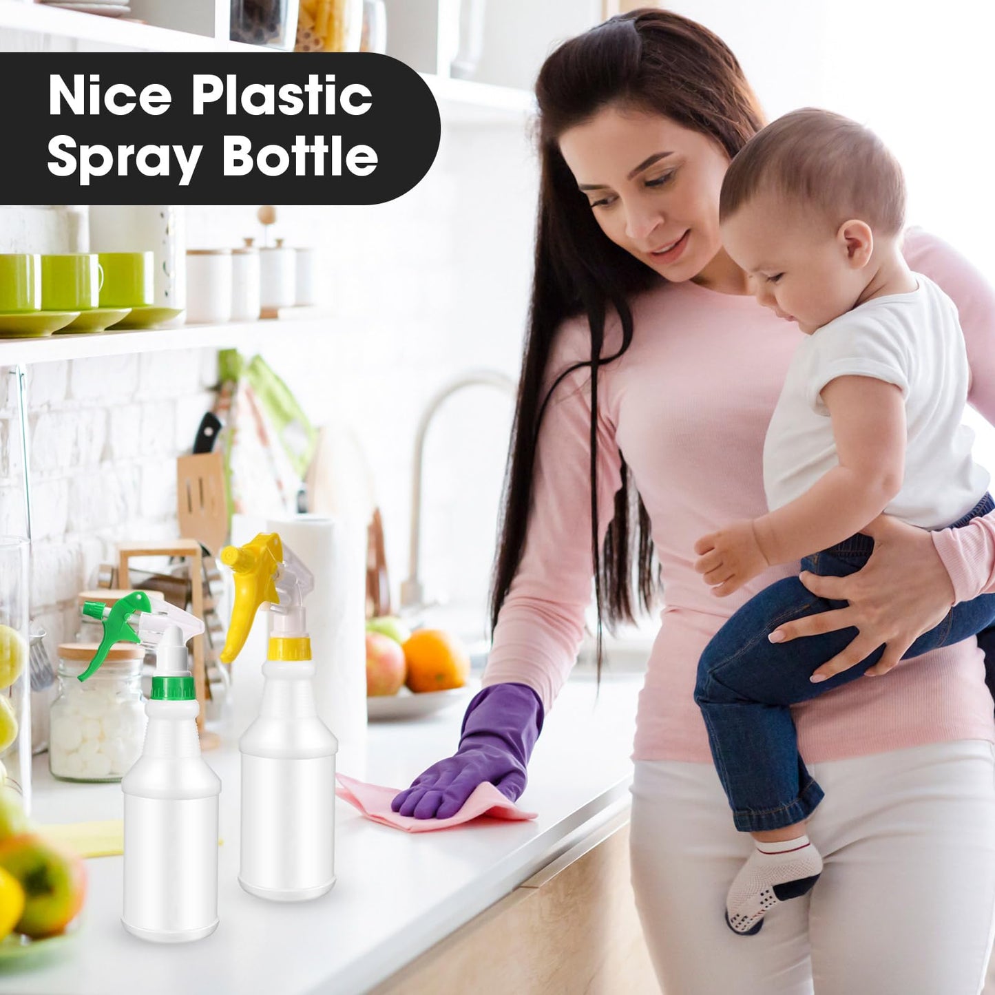 Eccliy 12 Pcs 16 Oz Plastic Spray Bottle, Adjustable Empty Reusable Sprayer for Cleaning, Planting, Water, Bathroom and Kitchen, BBQ, Commercial and Residential (Original,Green,Yellow)
